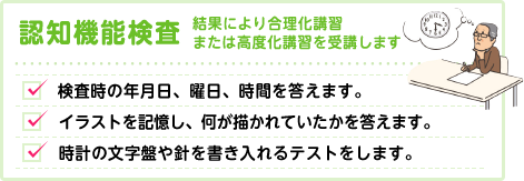 認知機能検査（結果により合理化講習または高度化講習を受講します）