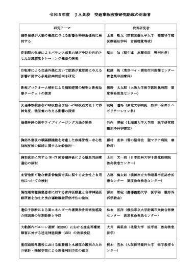 令和5年度～令和3年度 JA共済交通事故医療研究助成の対象者(PDF 256KB)表紙