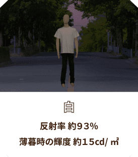 白 反射率 約93％
                  薄暮時の輝度 約15cd/㎡