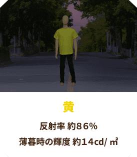 黄 反射率 約86％
                  薄暮時の輝度 約14cd/㎡